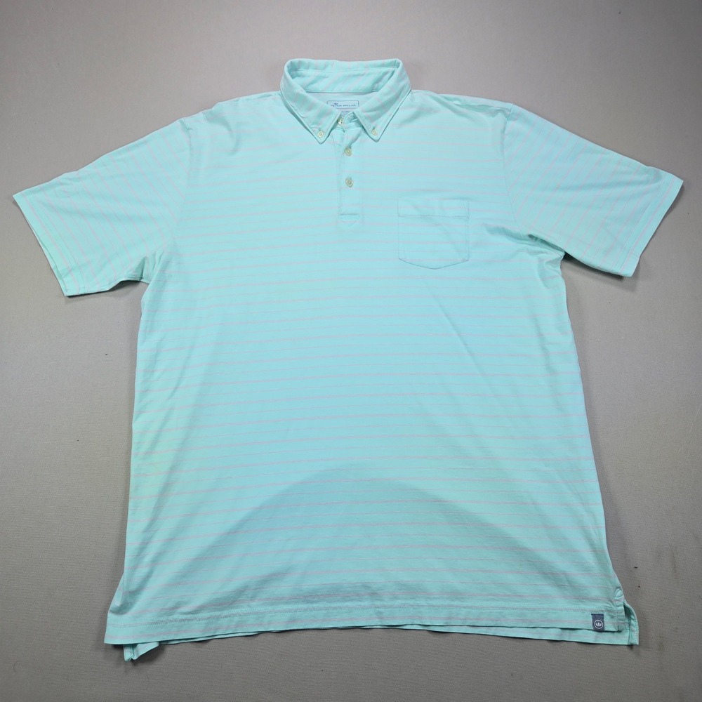 Peter Millar Polo Shirt Pima Cotton Striped Mint Green Mens XL